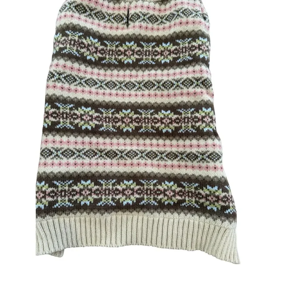 Fair Isle Hooded Dog Sweater Beige Taupe Pink M